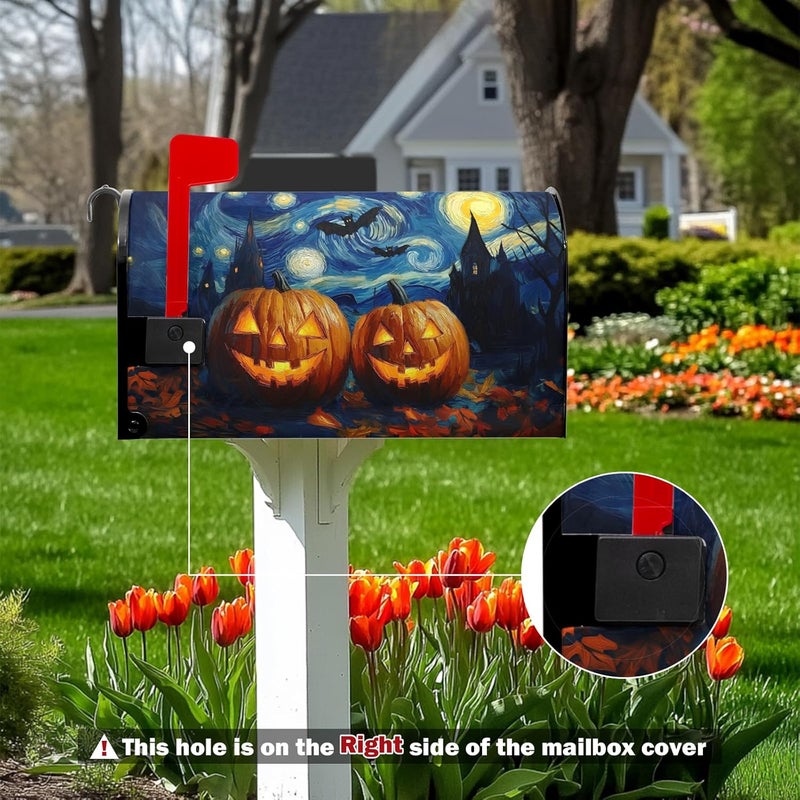Farg Happy Halloween Mailbox Covers Autumn Pumpkin Mailbox Cover Owl Bat Castle Post Letter Box for Garden Standard Size 21x18 in for Yard Home Decor - Image 2